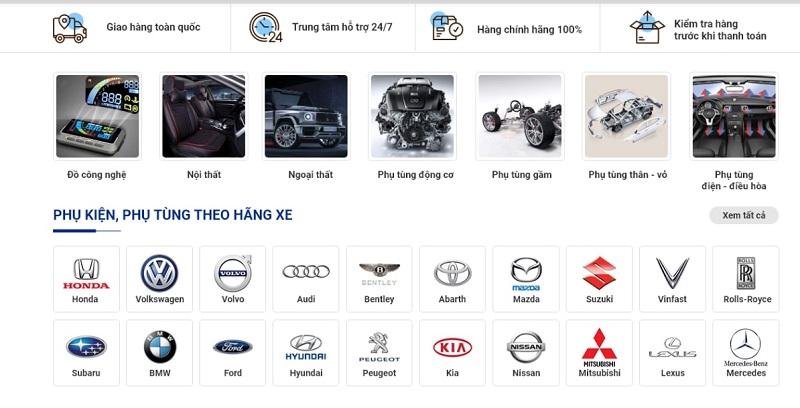 Website AloAuto đa dạng mẫu mã về sản phẩm, phụ kiện